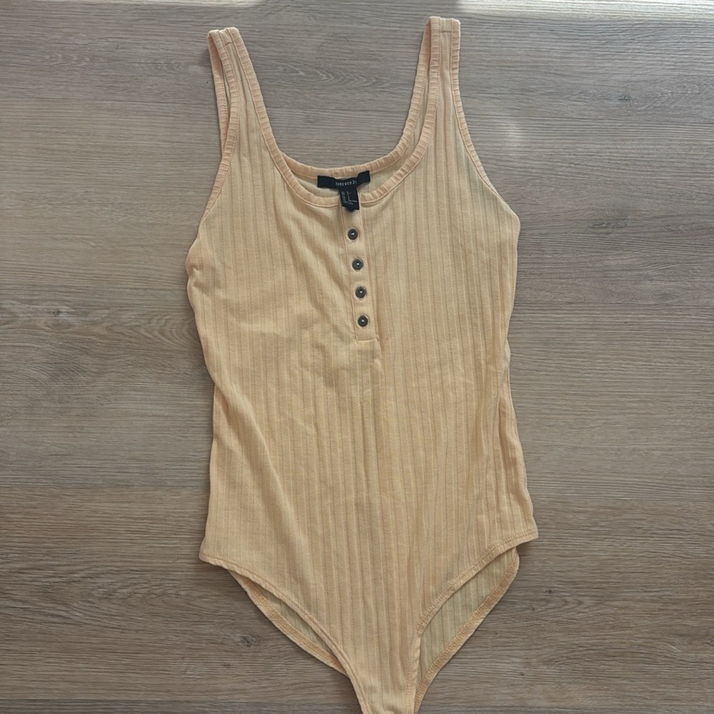 Forever 21 Yellow Ribbed Body Suit